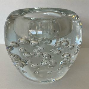 Art Glass Votive Candle Holder Vintage Bubbles Polished Bottom Clear 3 X 3”